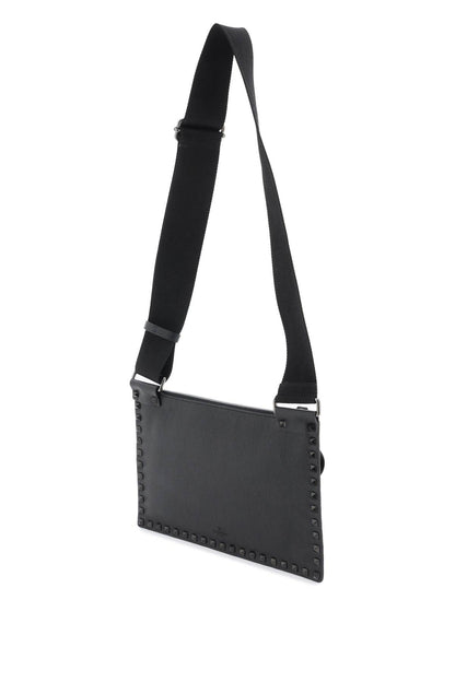 Rockstud Flat Crossbody Bag  - Black