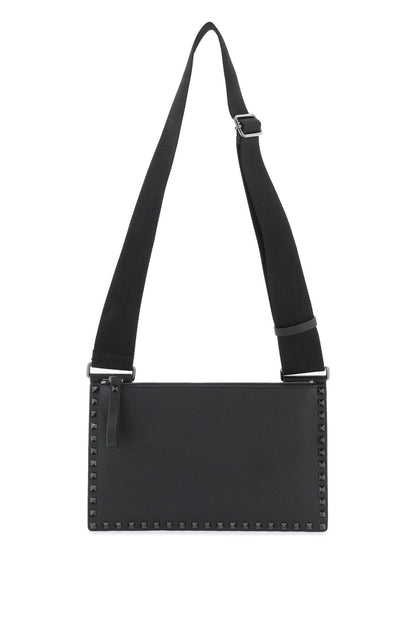 Rockstud Flat Crossbody Bag  - Black