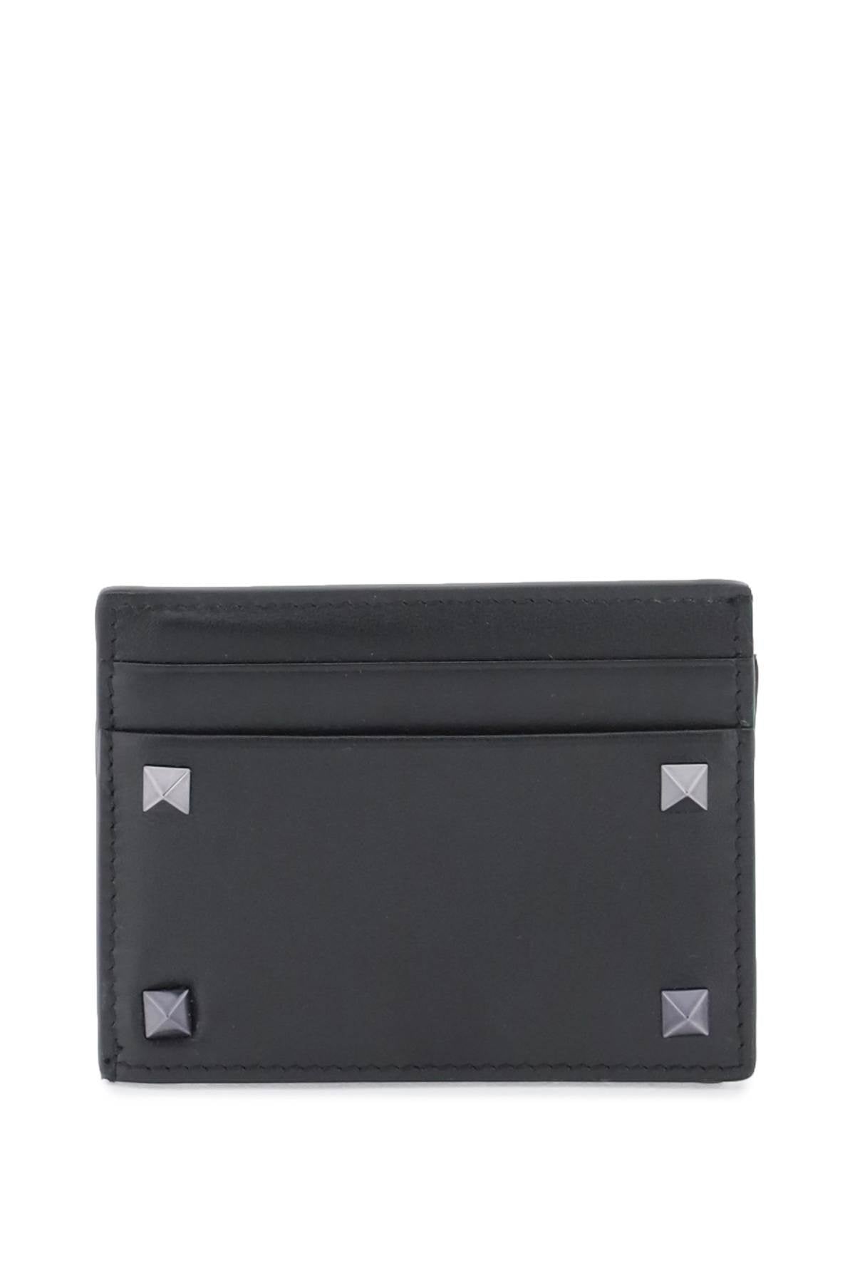 Rockstud Leather Card Holder  - Black