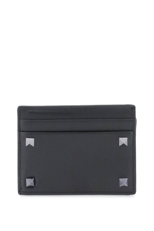 Rockstud Leather Card Holder  - Black