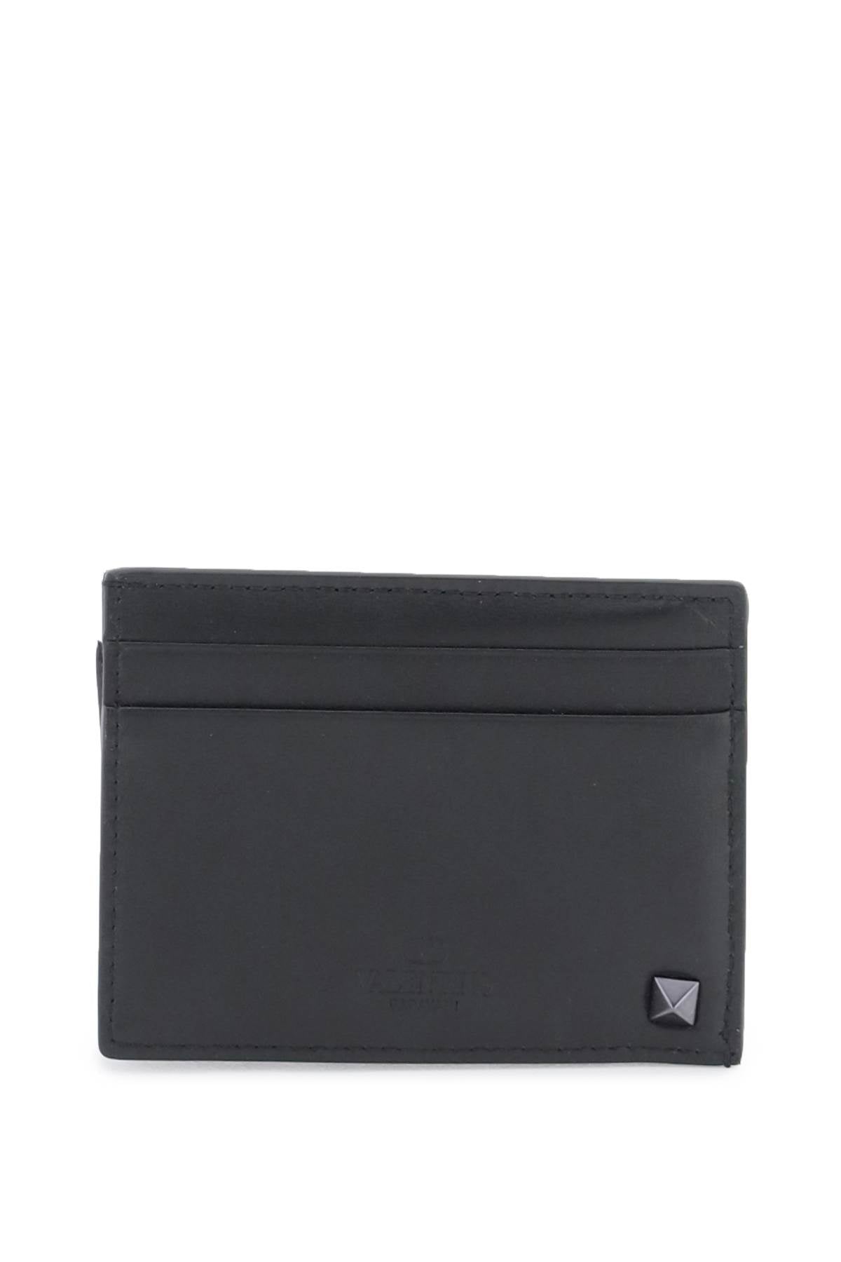 Rockstud Leather Card Holder  - Black