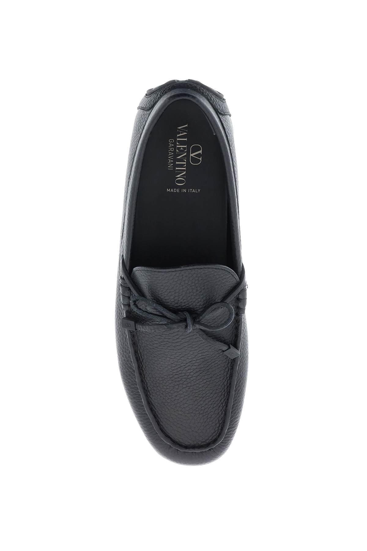 Leather Loafers With Bow  - Black