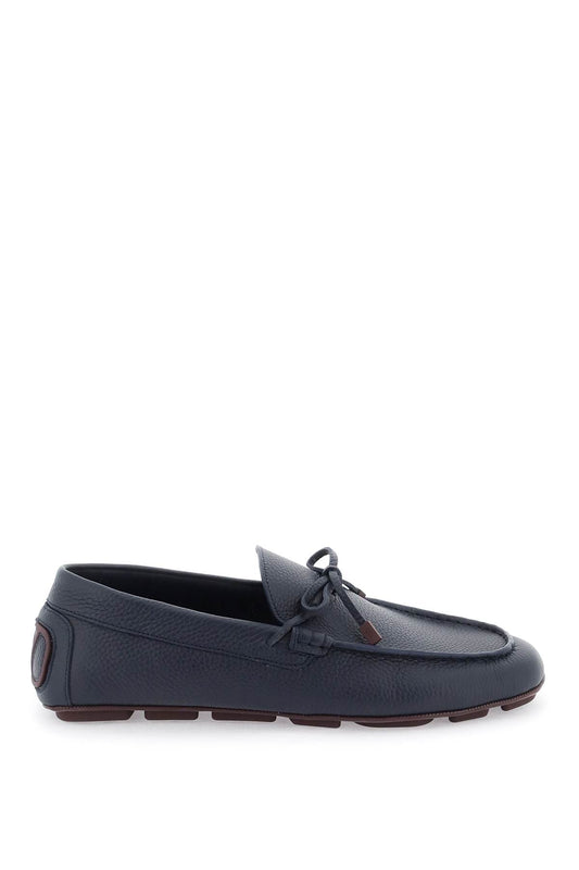 Leather Loafers With Bow  - Blue