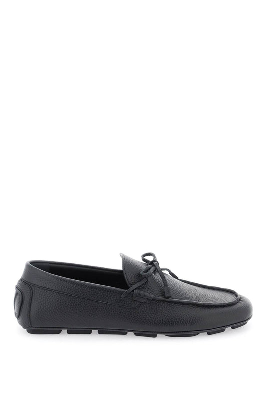 Leather Loafers With Bow  - Black