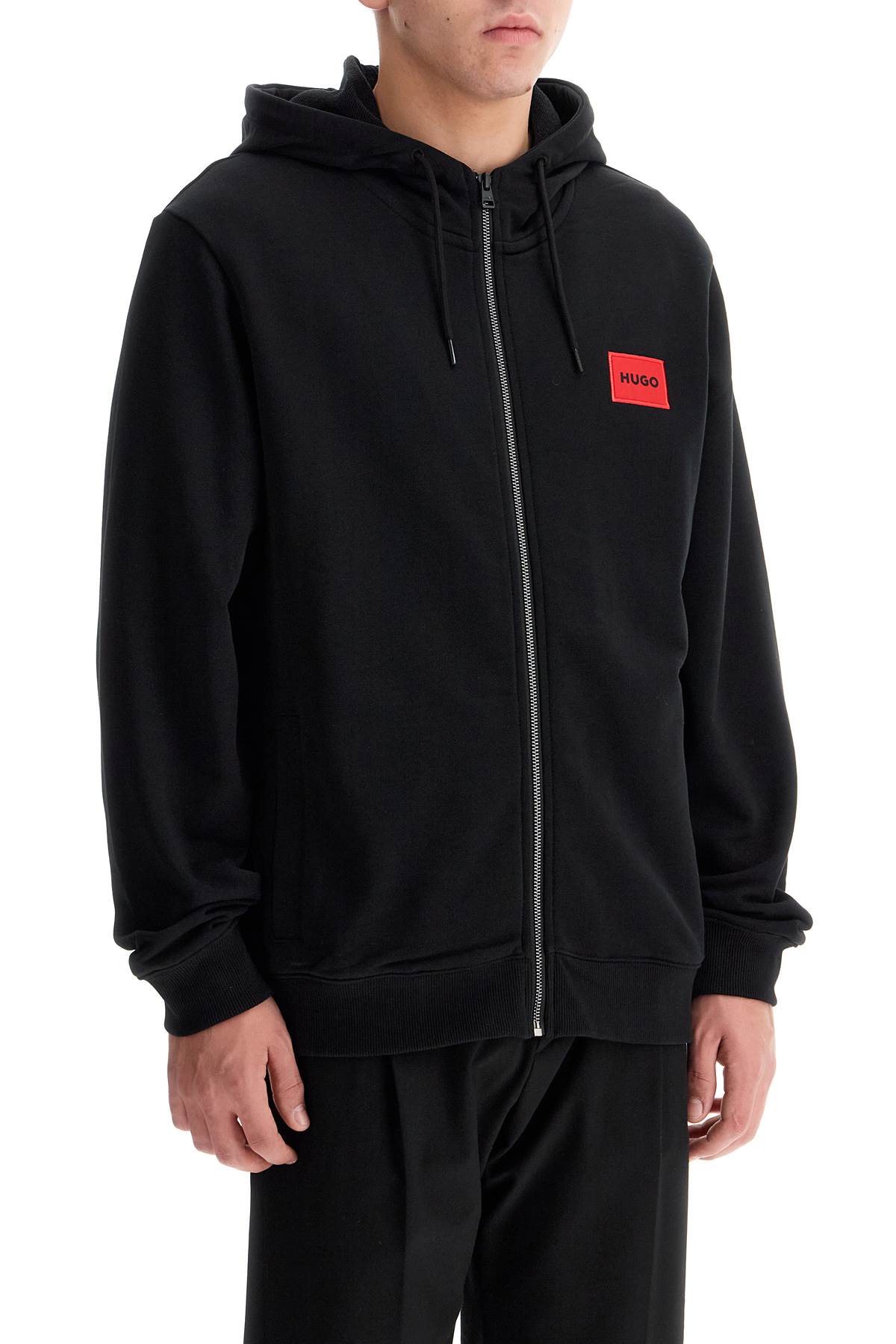 Hooded Sweatshirt With Zipper  - Black