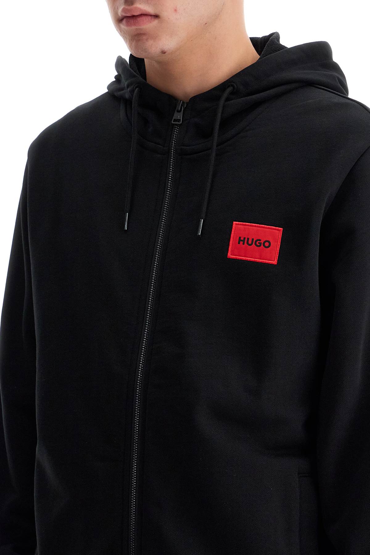 Hooded Sweatshirt With Zipper  - Black