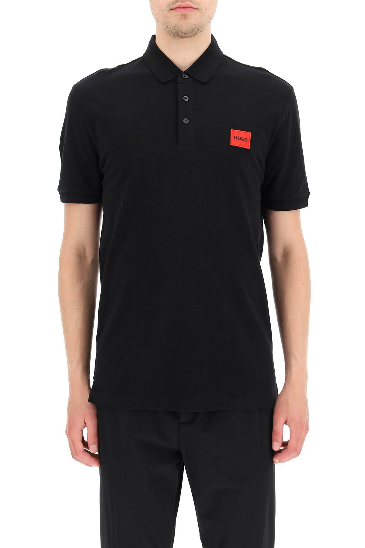 Polo Shirt With Logo Patch  - Black