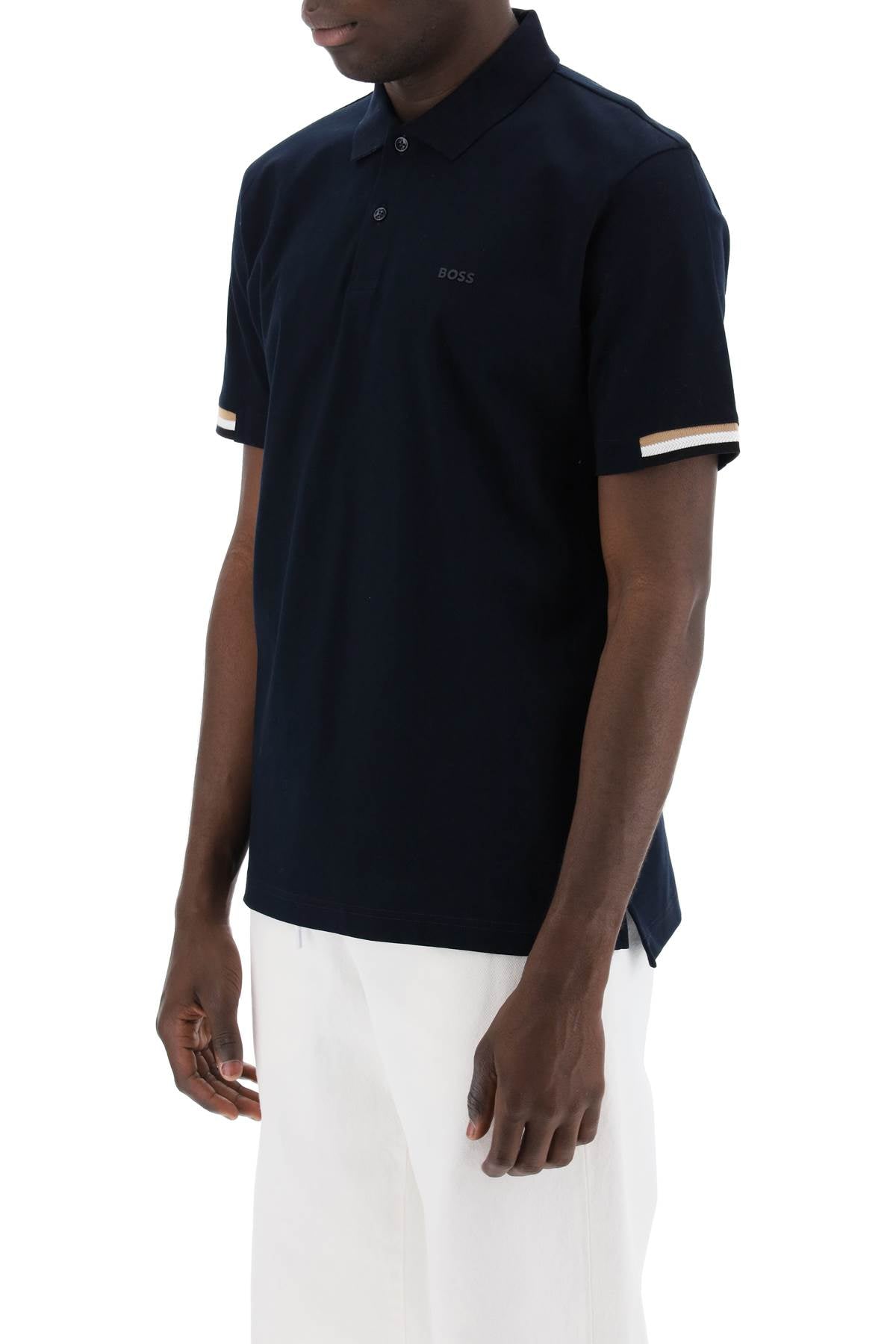 Parlay Polo Shirt With Stripe Detail  - Black