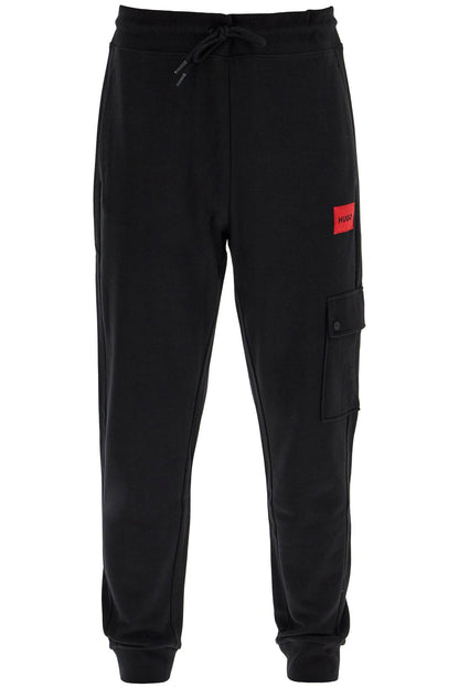 Cotton Joggers With Cargo Pocket.  - Black