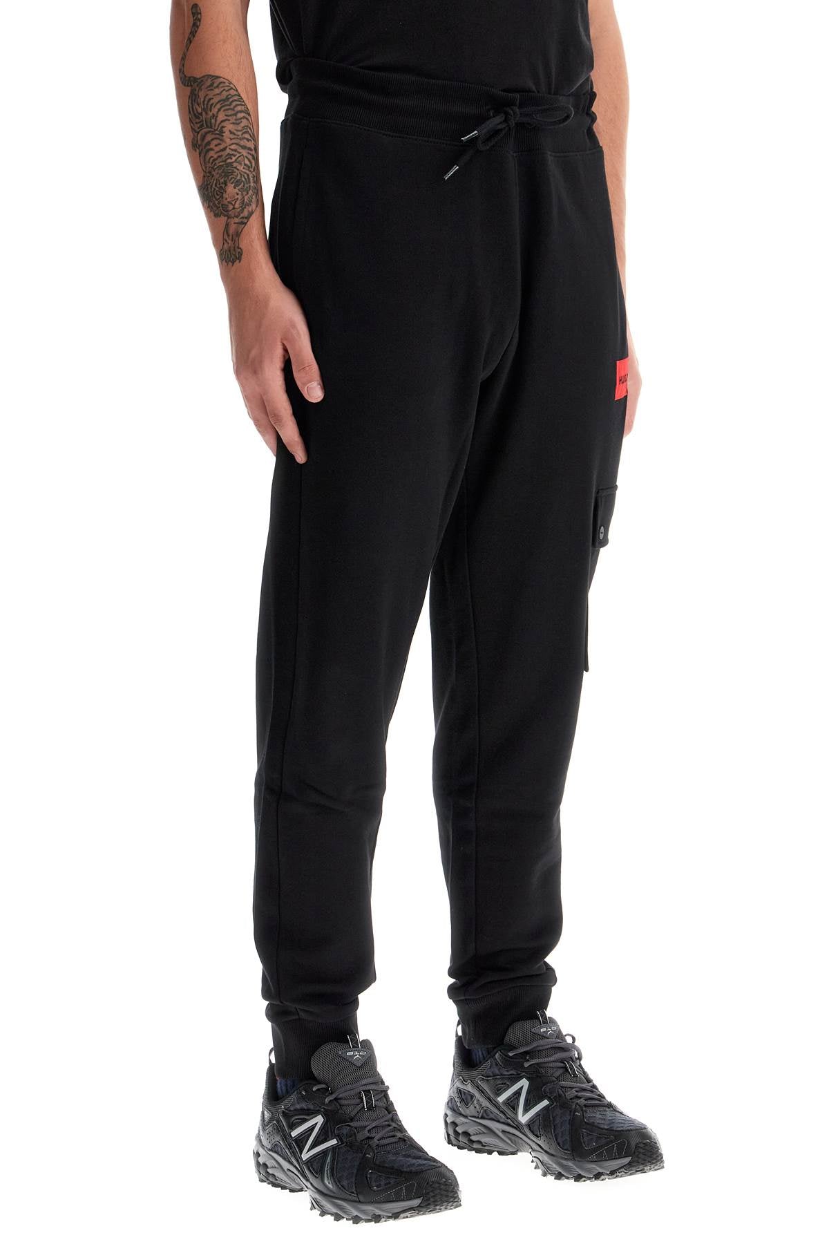 Cotton Joggers With Cargo Pocket.  - Black