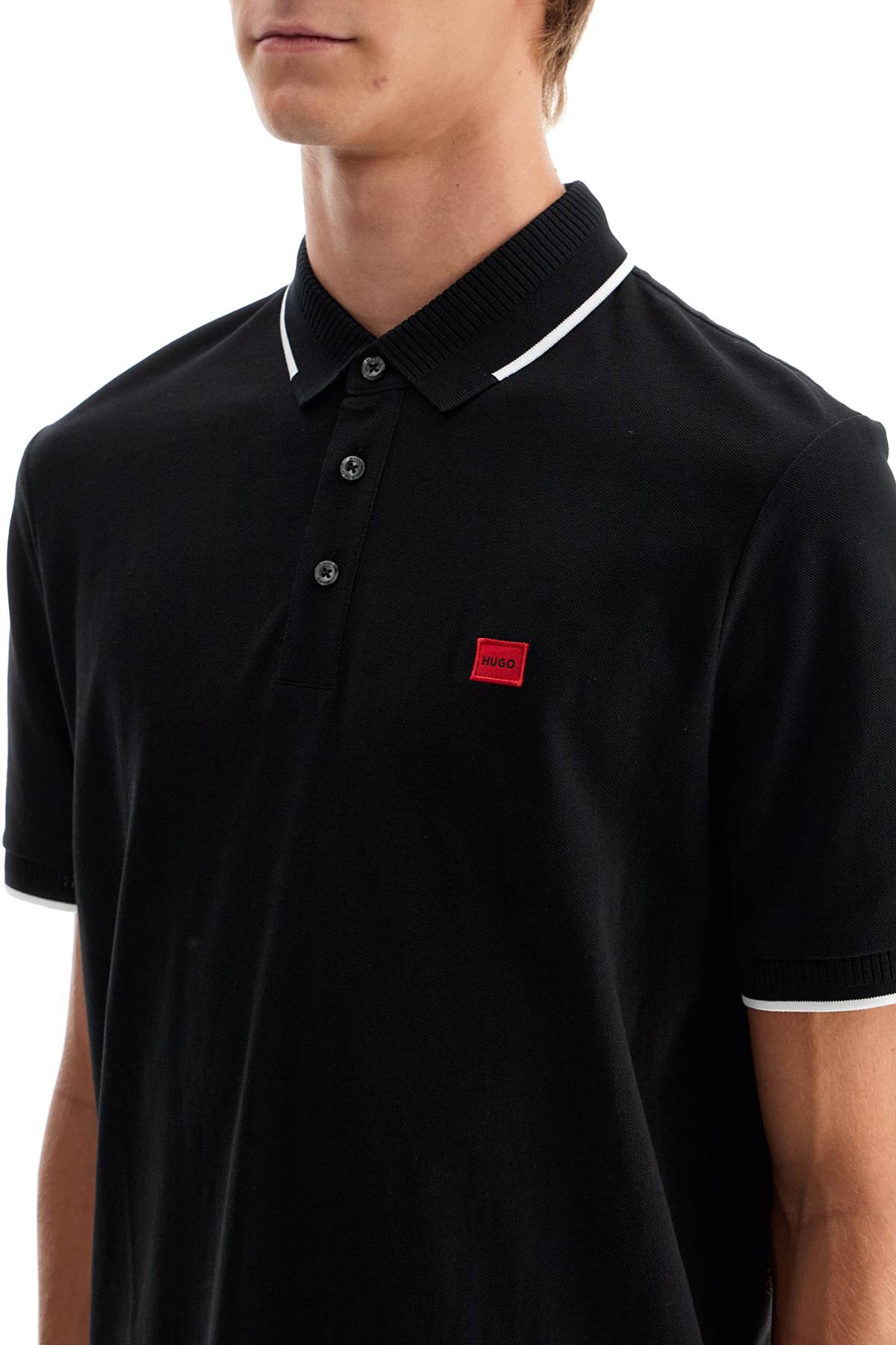 Polo Shirt With Contrasting Finishing Details  - Black