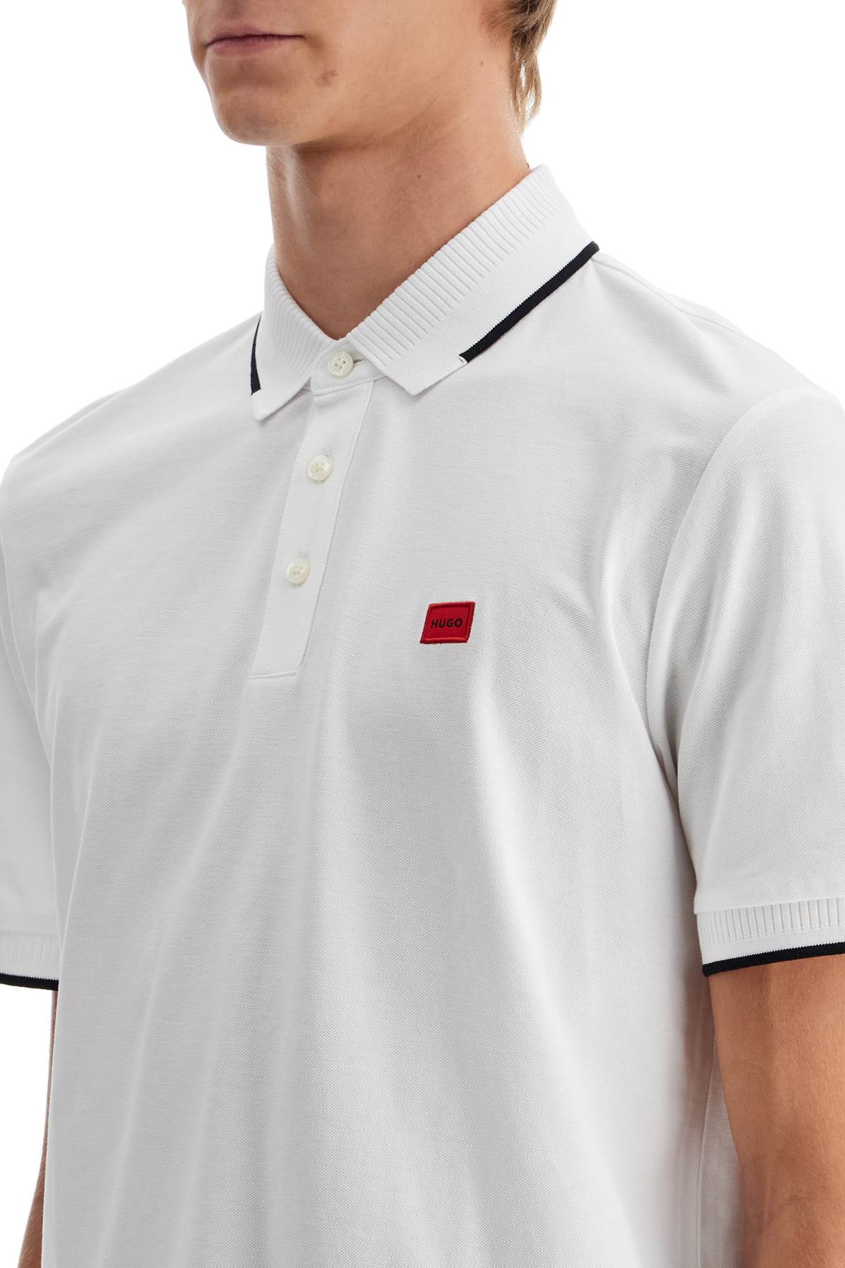 Polo Shirt With Contrasting Finishing Details  - White