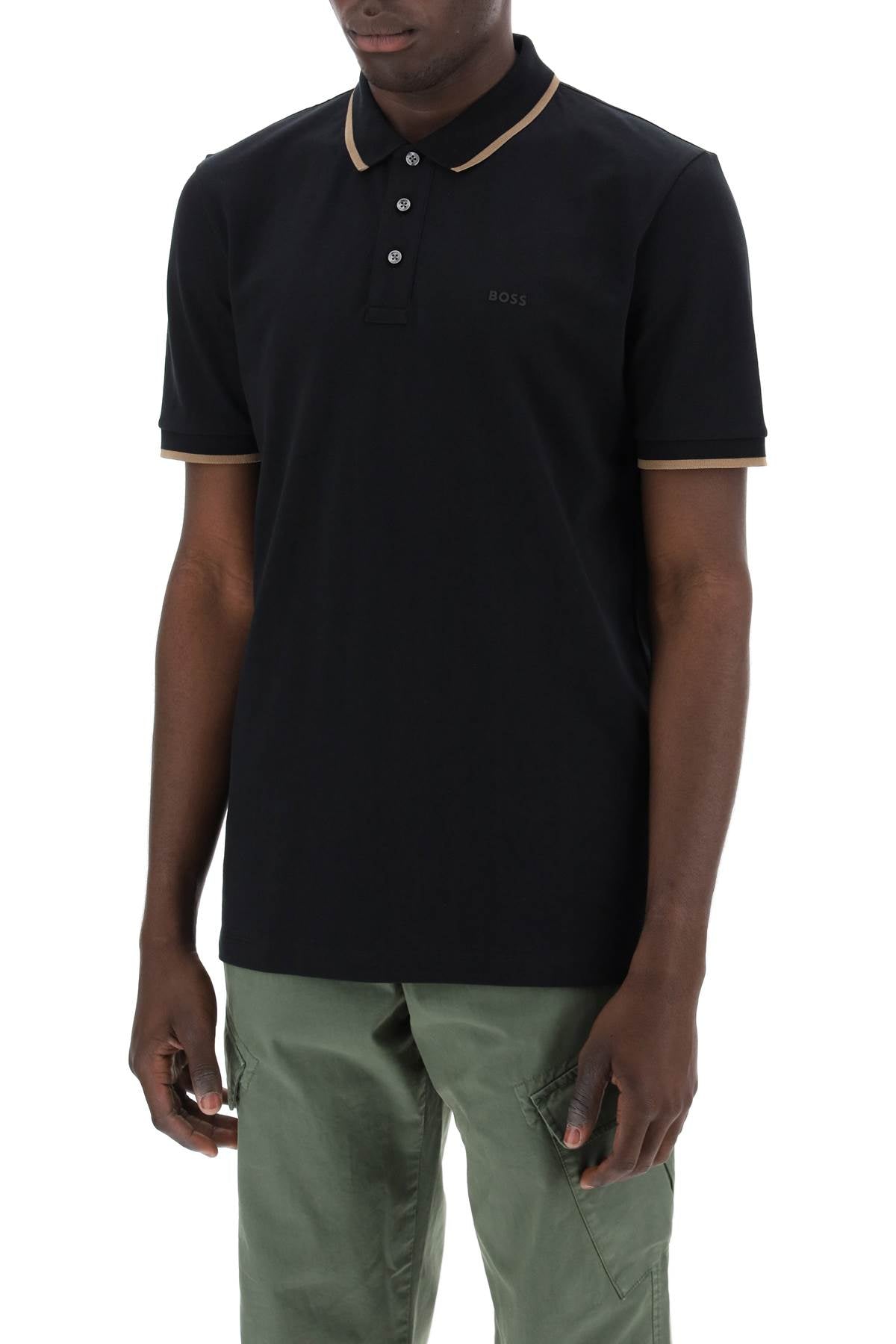 'contrast Trim Parlay Polo Shirt  - Black