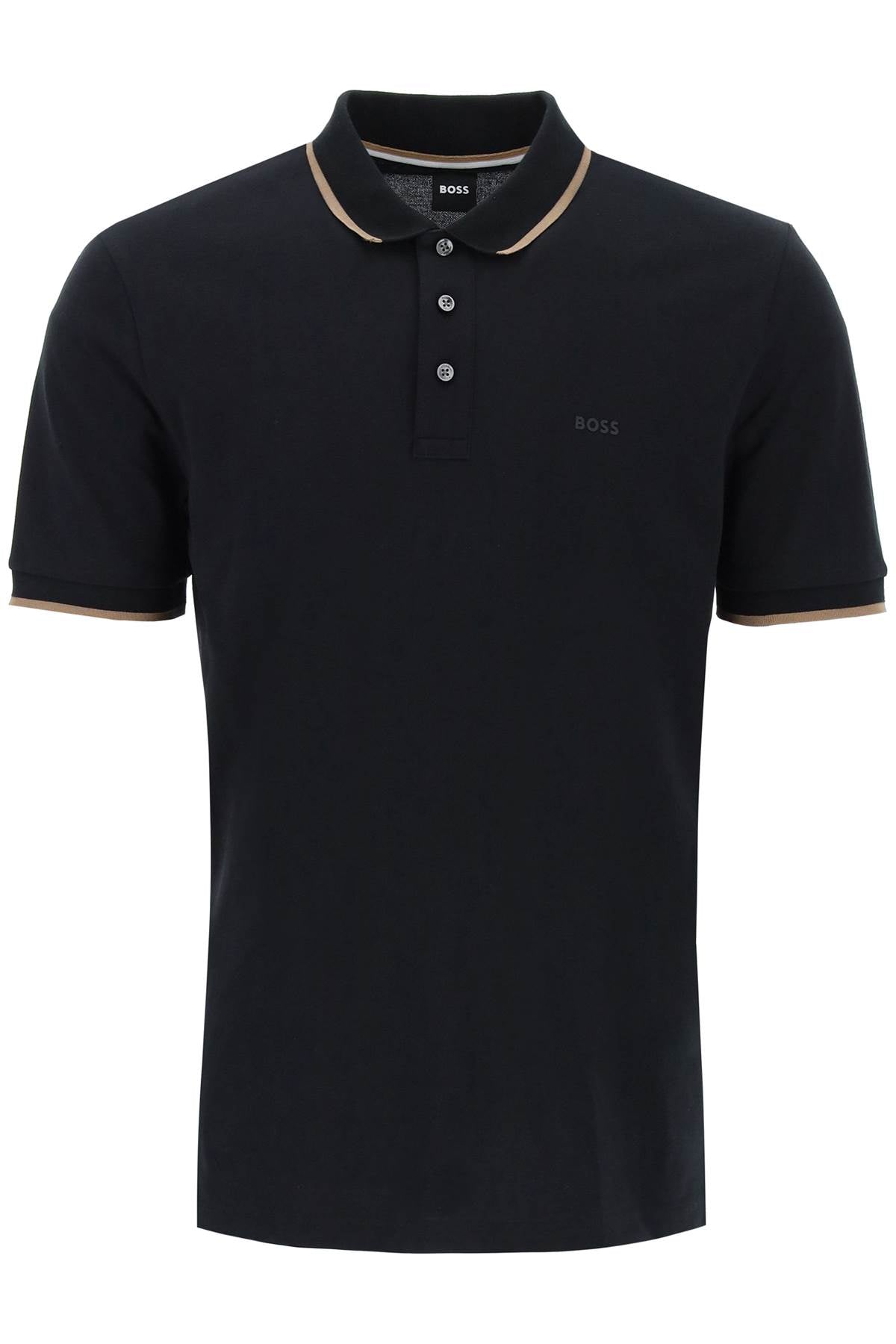 'contrast Trim Parlay Polo Shirt  - Black