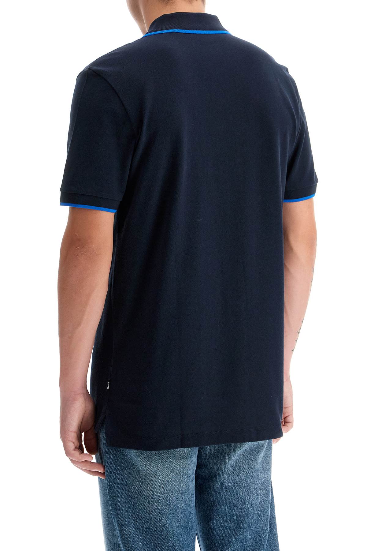 "contrast Trim Parlay Polo Shirt  - Blue