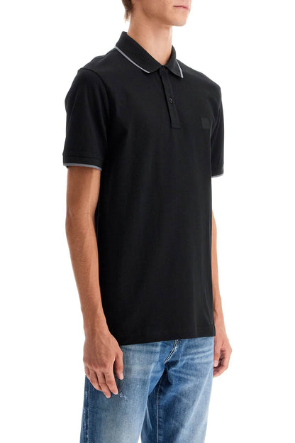 Slim Fit Piqué Polo Shirt With Tipped  - Black