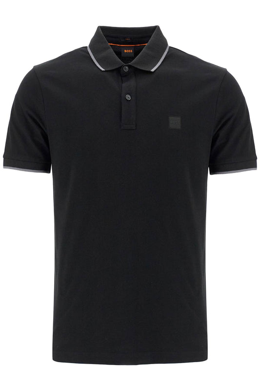 Slim Fit Piqué Polo Shirt With Tipped  - Black