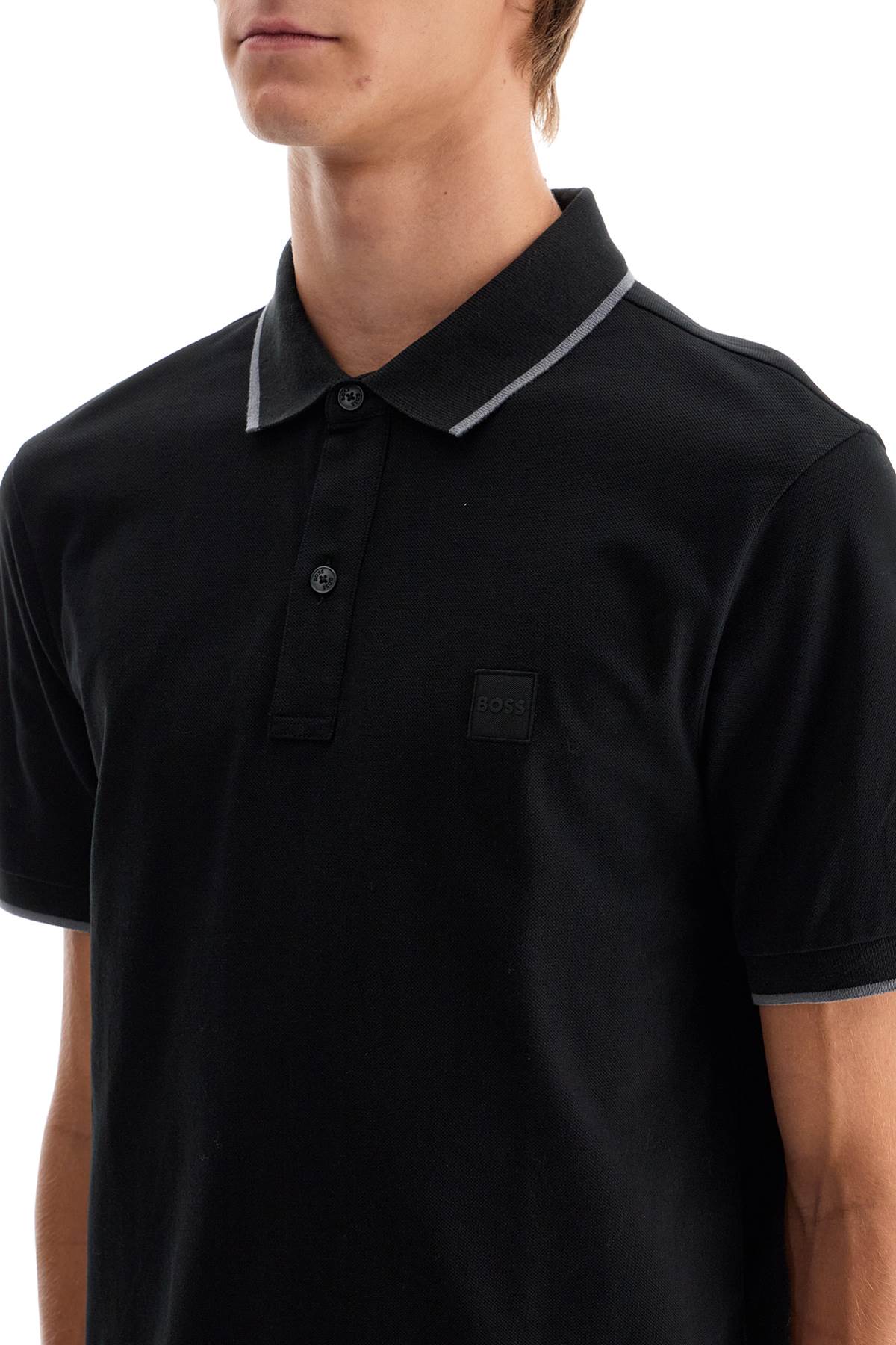 Slim Fit Piqué Polo Shirt With Tipped  - Black