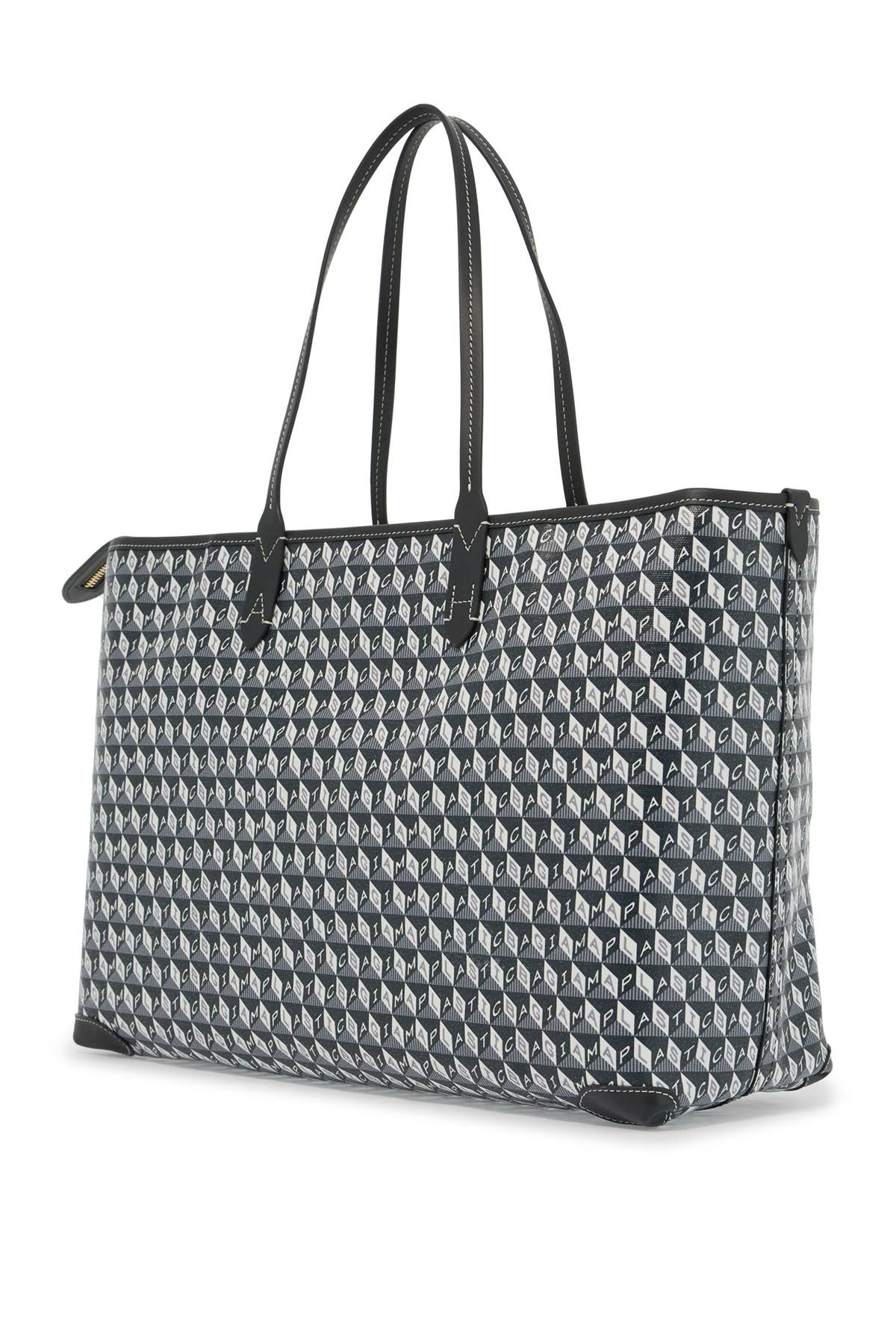 I Am A Plastic Bag Zipped Motif Tote Bag  - Grey