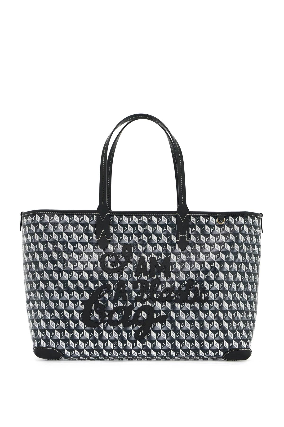 I Am A Plastic Bag Zipped Motif Tote Bag  - Grey