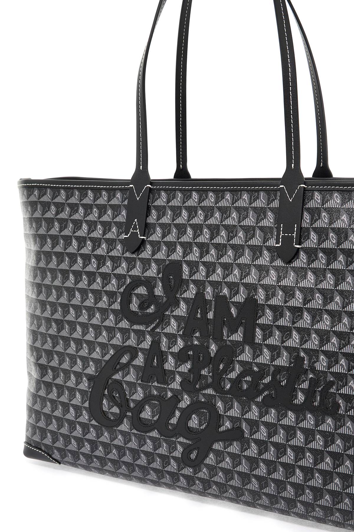 I Am A Plastic Bag Zipped Motif Tote Bag  - Grey