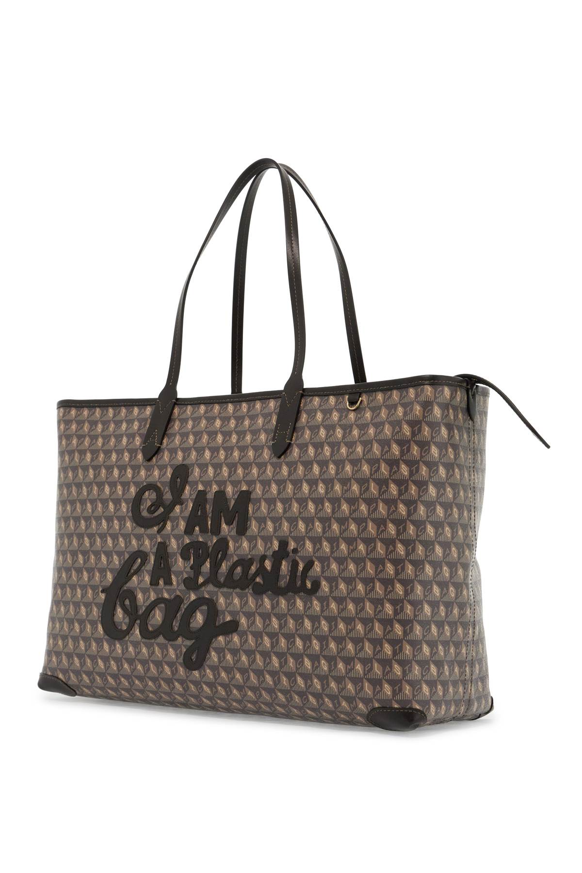 I Am A Plastic Bag Zipped Motif Tote Bag  - Brown