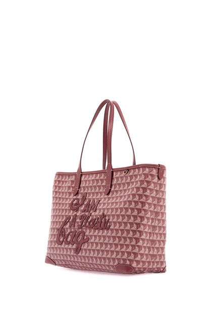 I Am A Plastic Bag Zipped Motif Tote Bag  - Pink