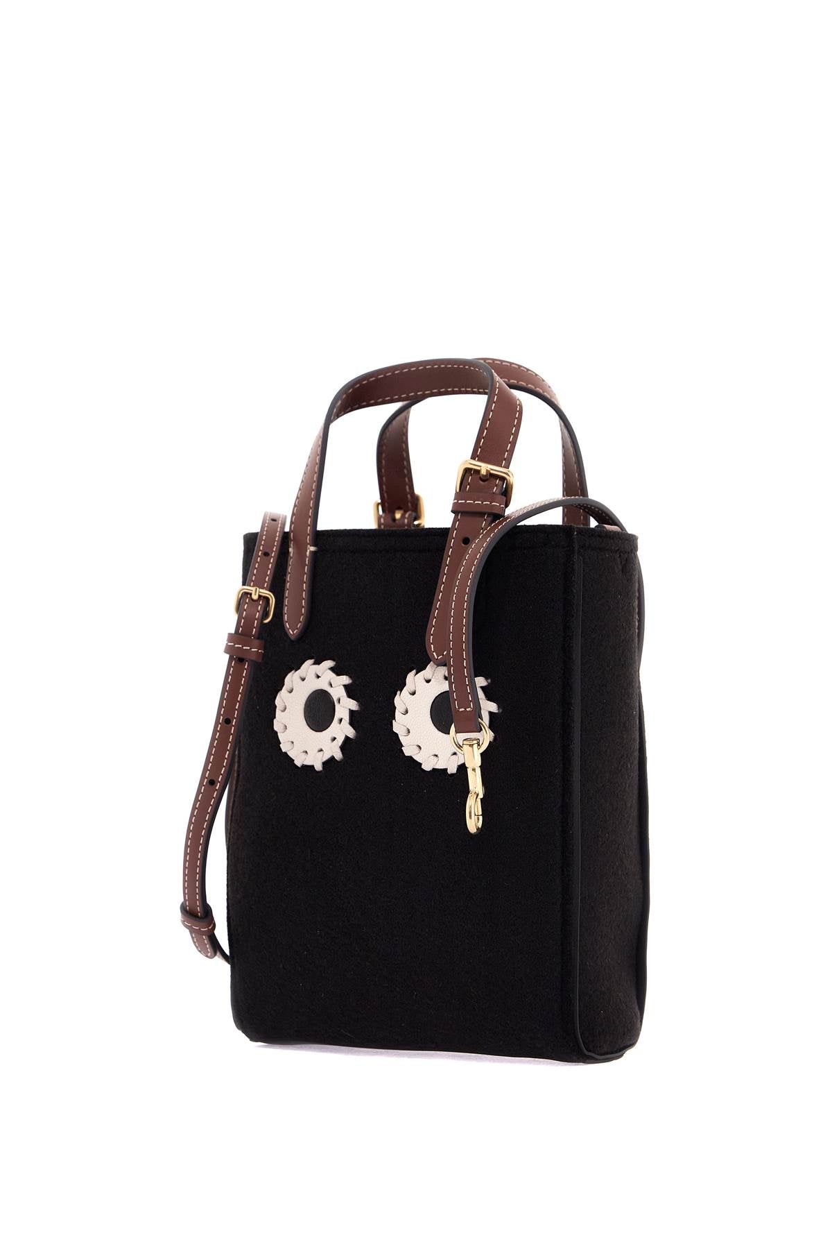 Mini Felt Tote Bag With N/s Eyes Design  - Nero