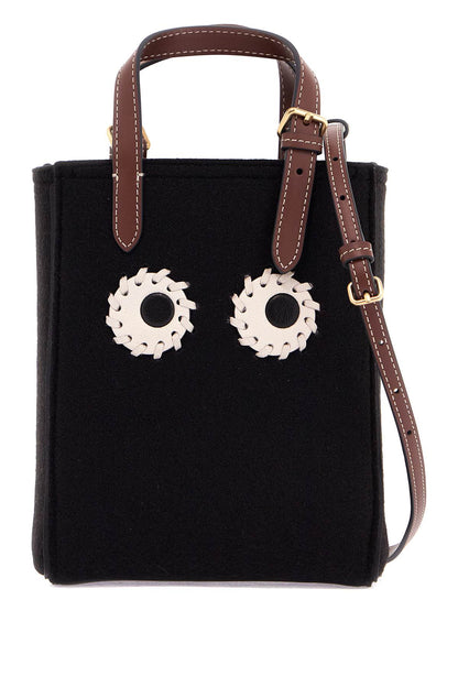 Mini Felt Tote Bag With N/s Eyes Design  - Nero