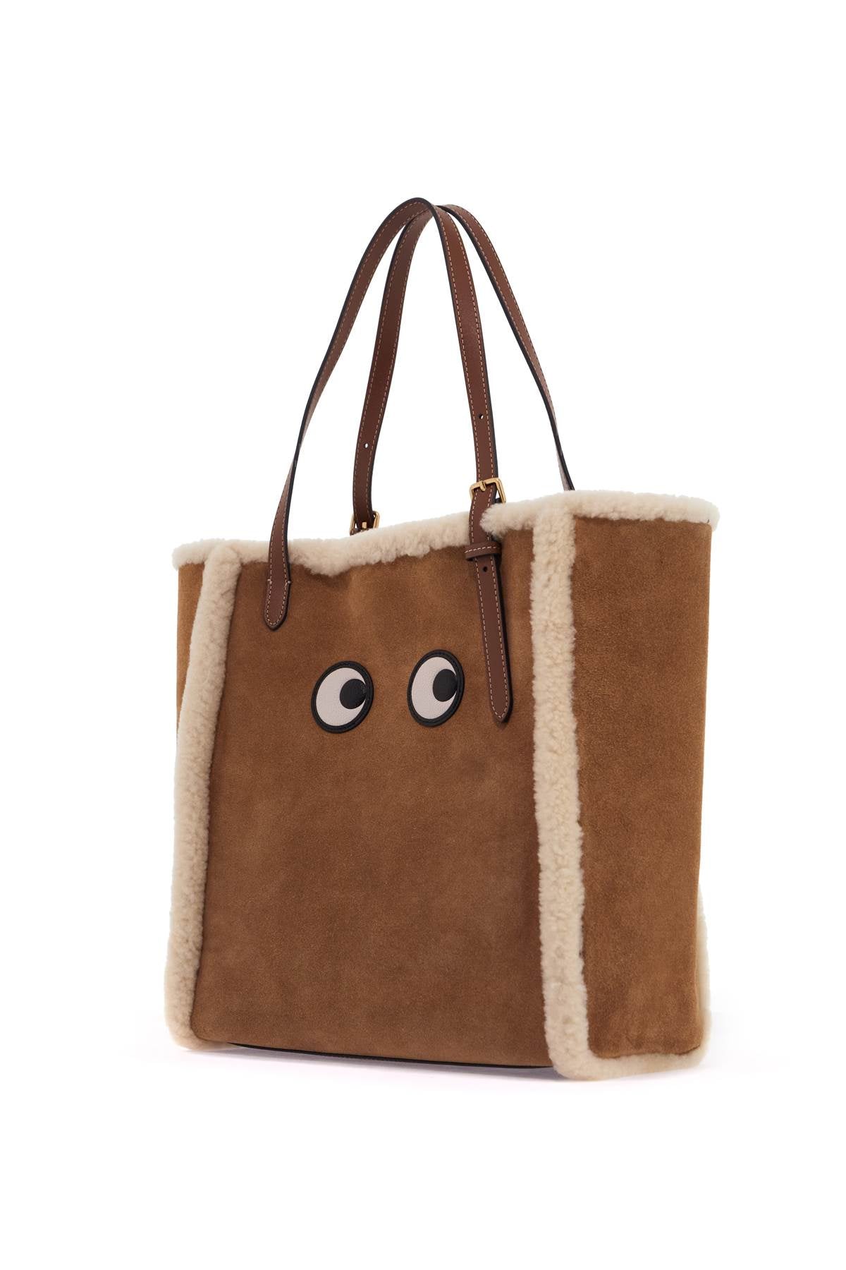 Tote Bag With Shearling Eyes  - Marrone