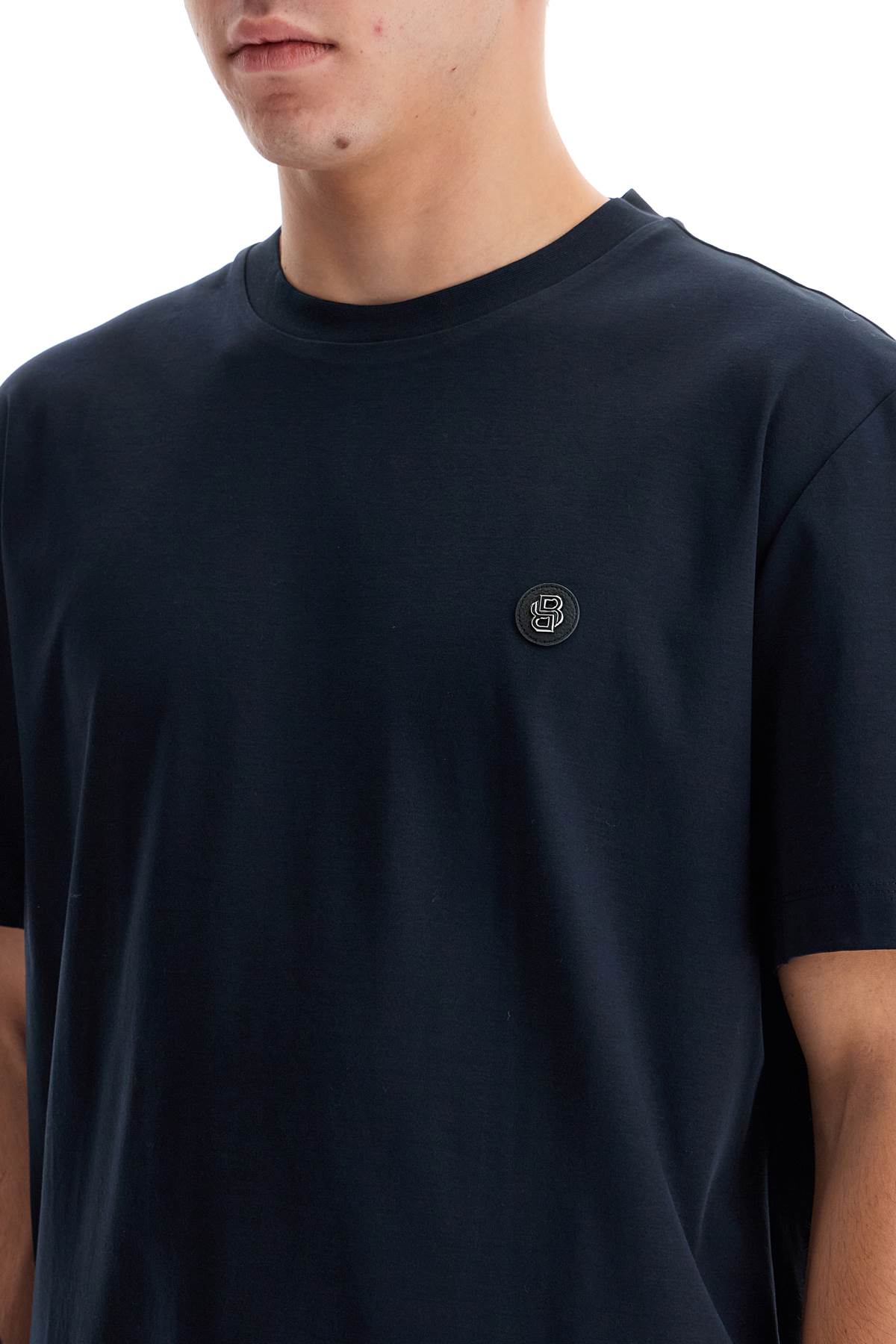 T-shirt With Double Monogram Patch  - Blue