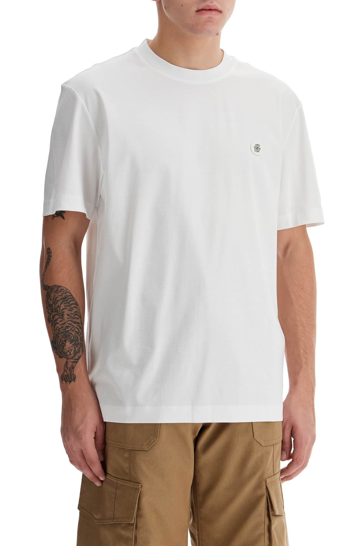 T-shirt With Double Monogram Patch  - White