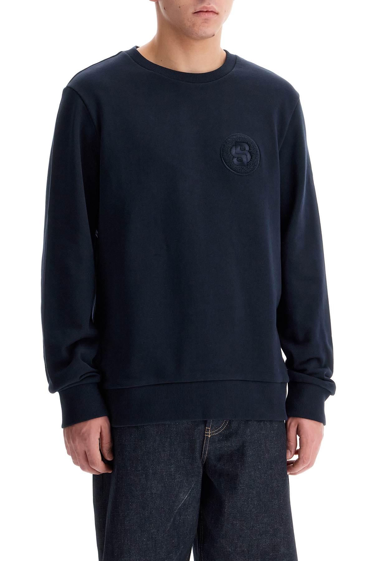 Crewneck Sweatshirt With Double Mon  - Blue