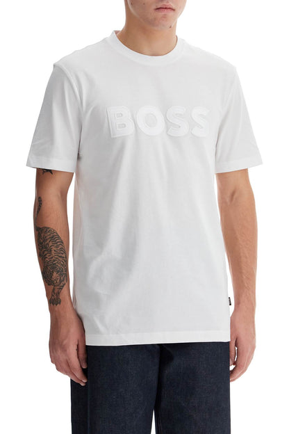 T-shirt With Patch Logo Design  - White