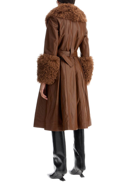 Long Foxy Leather And Shearling Coat  - Brown