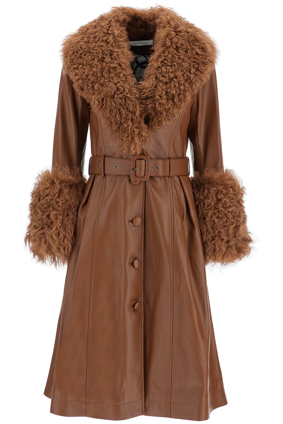 Long Foxy Leather And Shearling Coat  - Brown