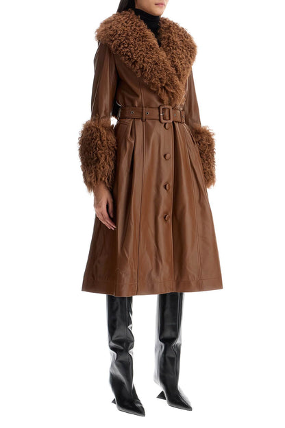 Long Foxy Leather And Shearling Coat  - Brown