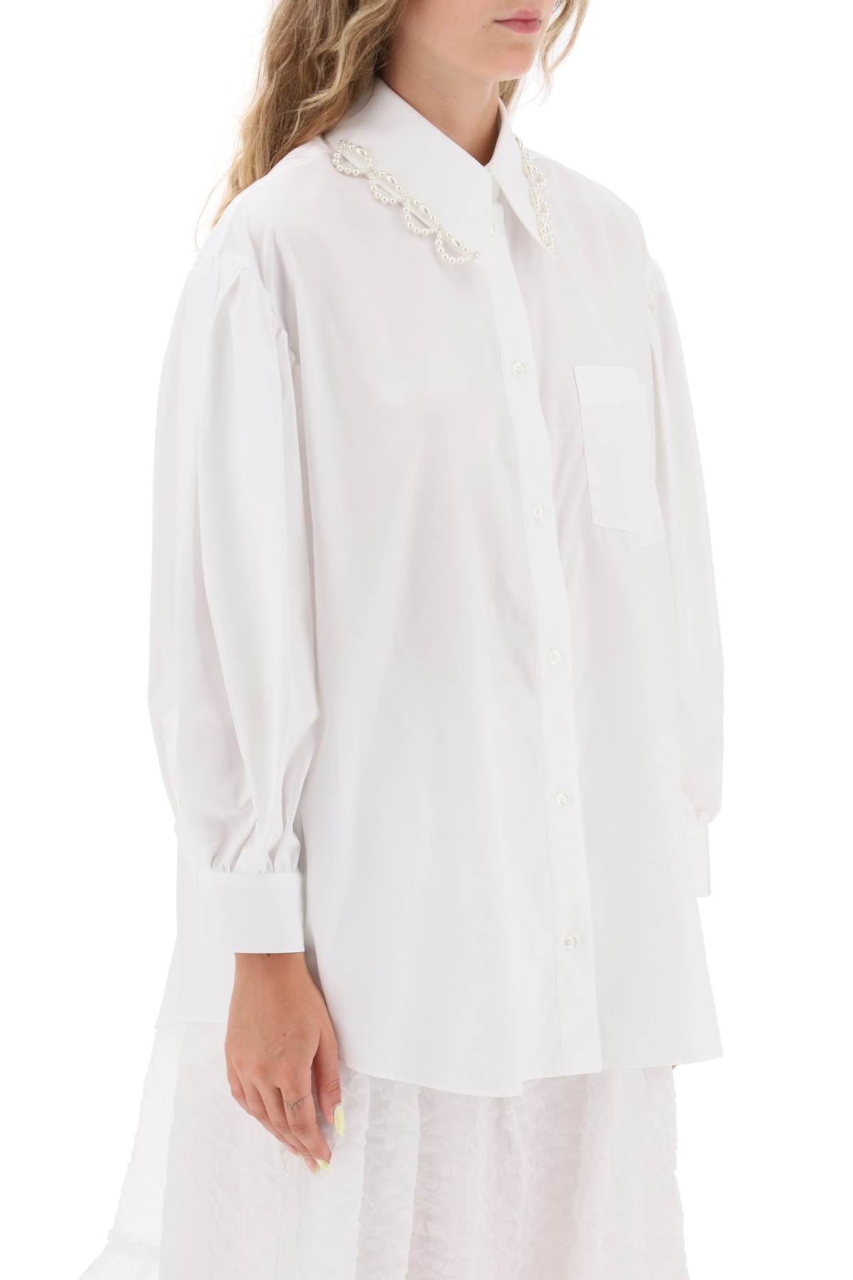 Puff Sleeve Shirt With Embellishment  - Bianco