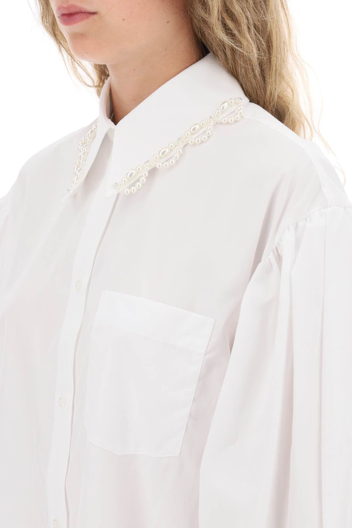 Puff Sleeve Shirt With Embellishment  - Bianco