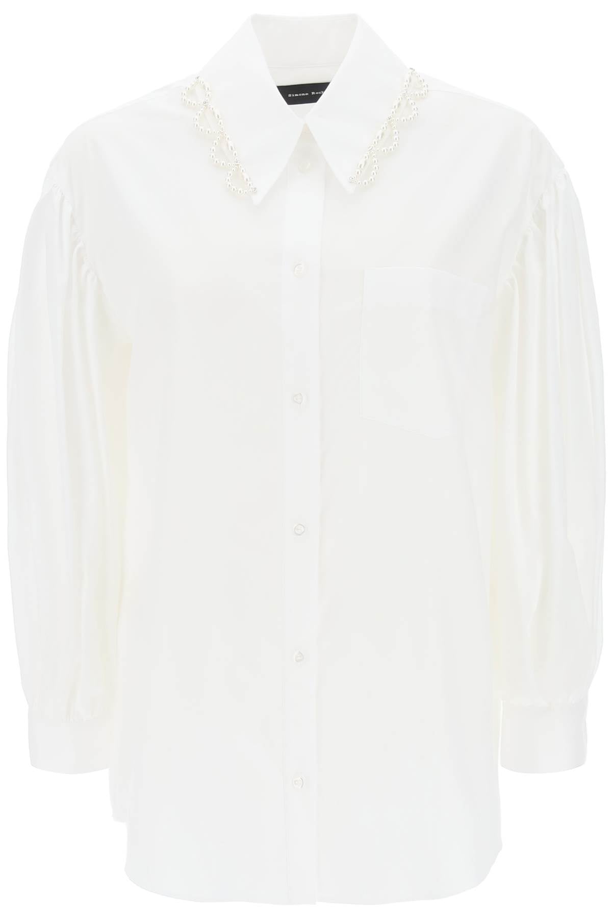 Puff Sleeve Shirt With Embellishment  - Bianco