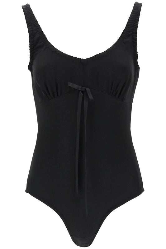 Silk Blend Bodysuit With Bow Detail  - Nero