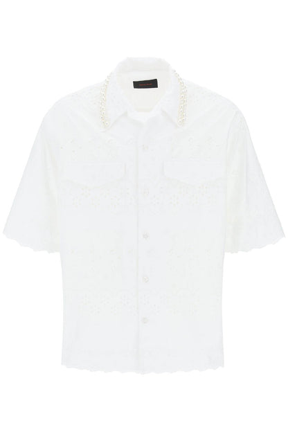 "scalloped Lace Shirt With Pearl  - White