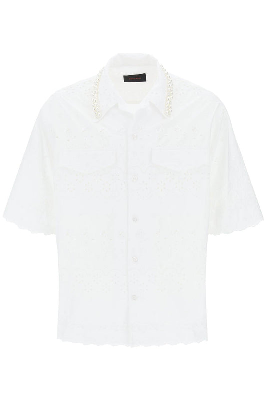 "scalloped Lace Shirt With Pearl  - White