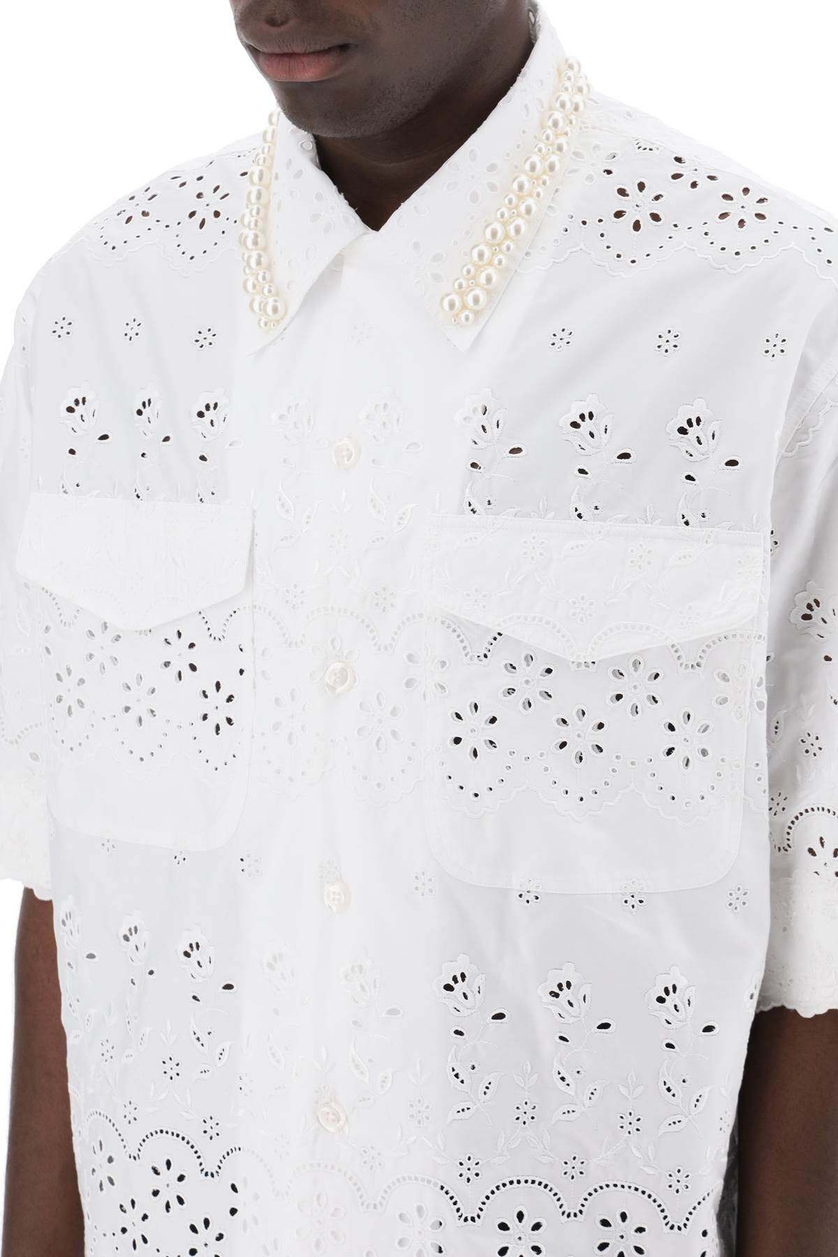 "scalloped Lace Shirt With Pearl  - White