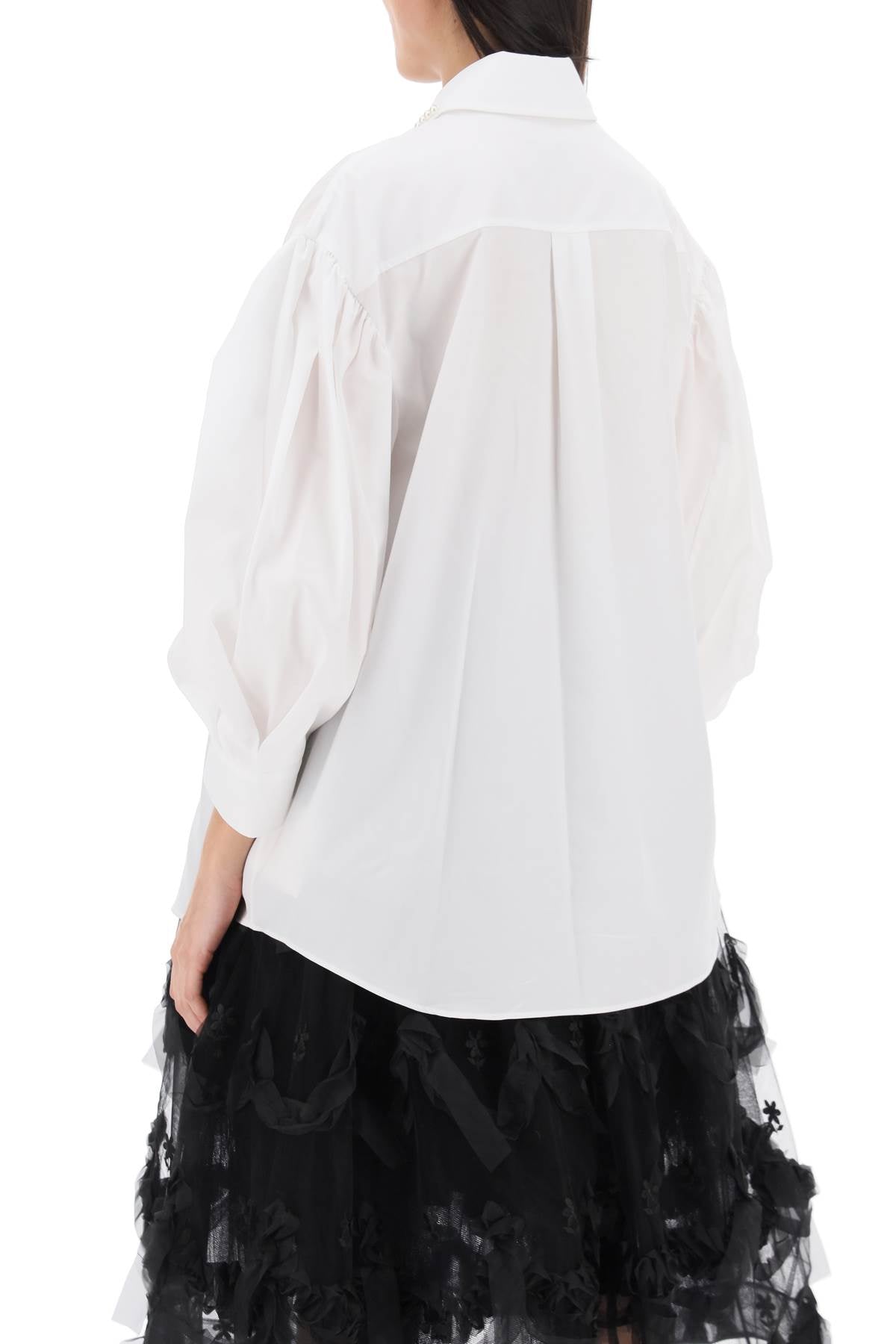 Puff Sleeve Shirt With Embellishment  - White