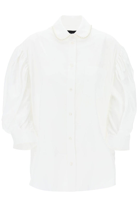 Puff Sleeve Shirt With Embellishment  - White