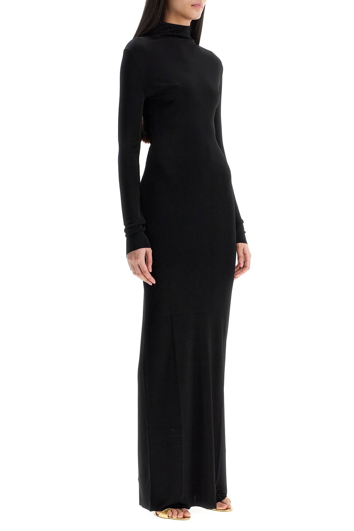 Maxi Dress With High Neck Slim Black  - Black