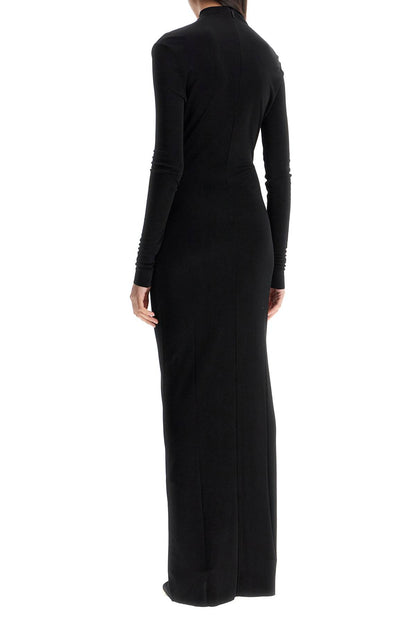 Maxi Dress With High Neck Slim Black  - Black