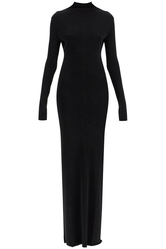 Maxi Dress With High Neck Slim Black  - Black