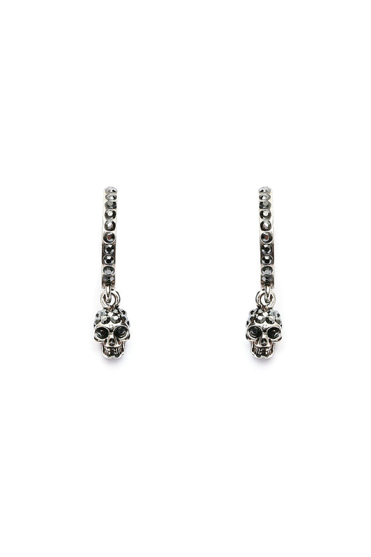 Hoop Earrings With Skull Pendant  - Silver